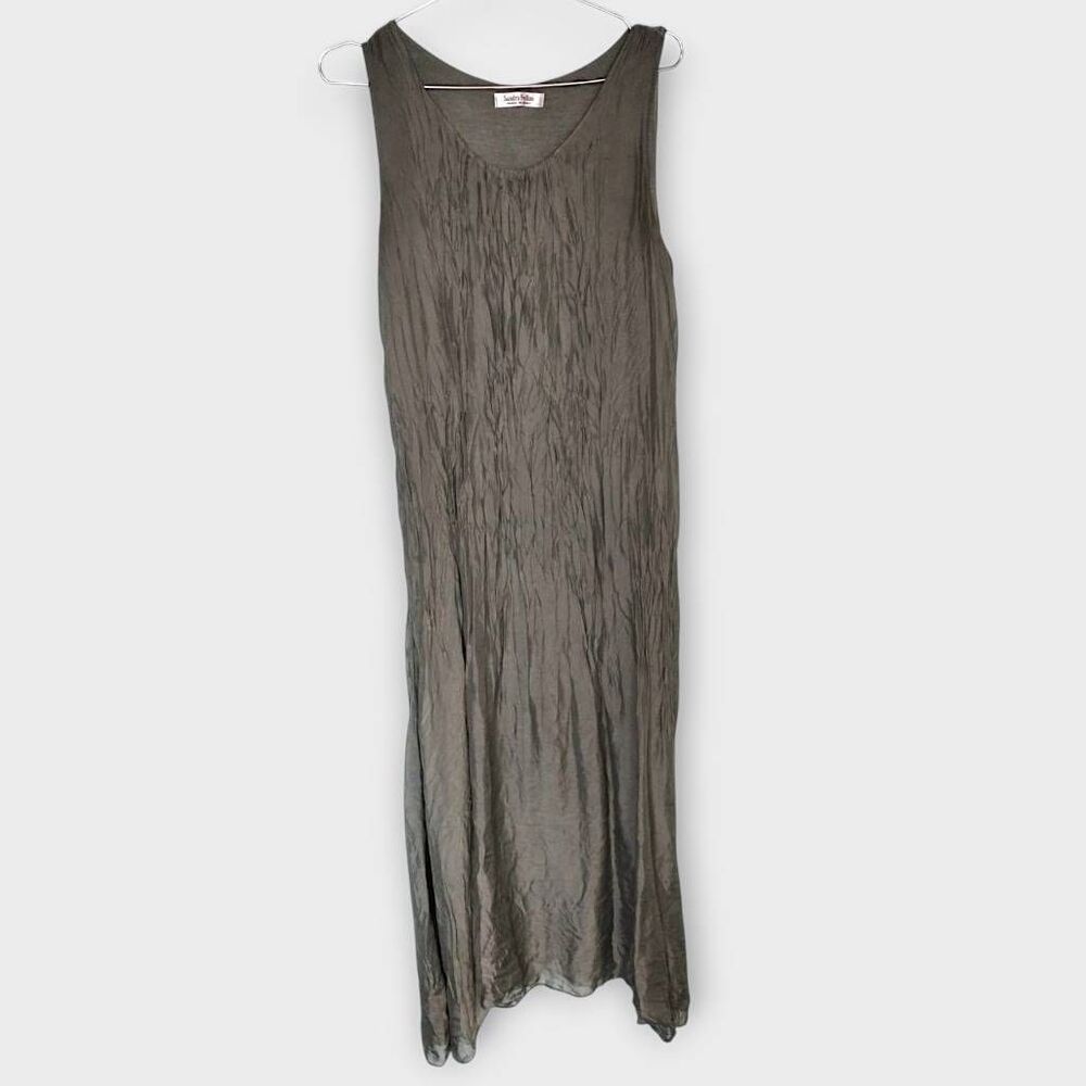 Sandra‎ Fellini Maxi Dress Sz M Silk Crinkled Sleevless Lining Glamcore Royalty